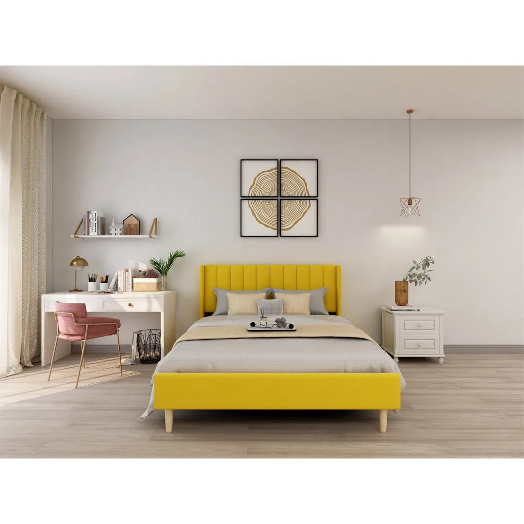 Eriksay Low Profile Upholstered Platform Bed with Wingback Headboard Wade Logan® Color: Yellow Velvet Size: Queen