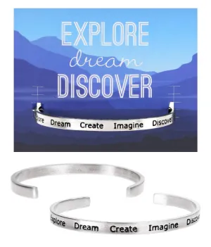 Explore-Dream-Create Imagine Discover Quotable Cuff Bracelet
