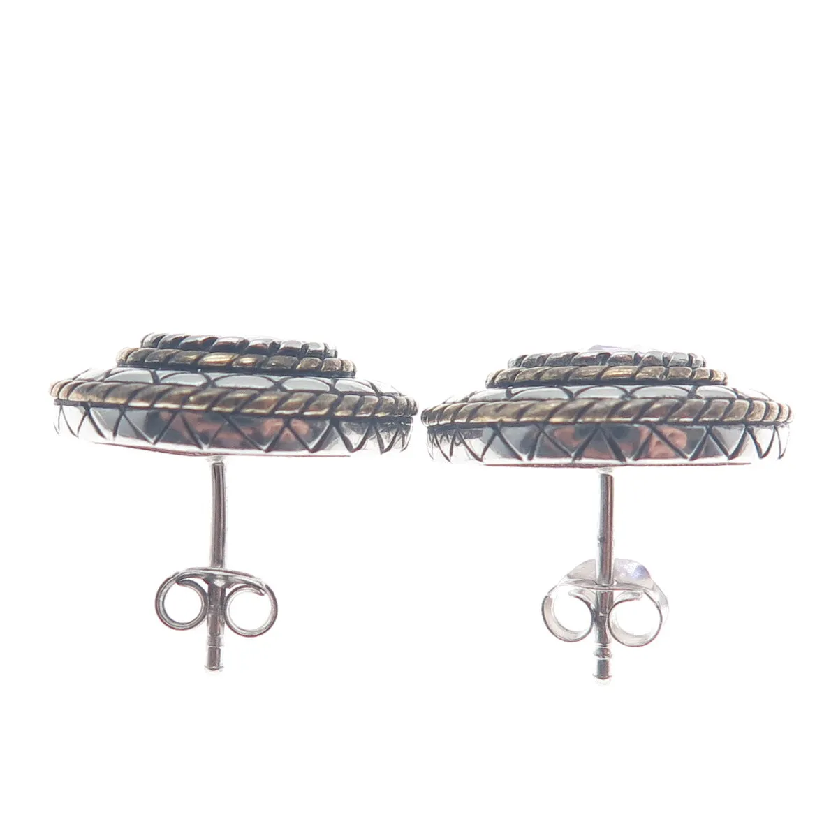 FADI Sterling Silver 2-Tone Vintage Real Amethyst Modernist Oxidized Earrings