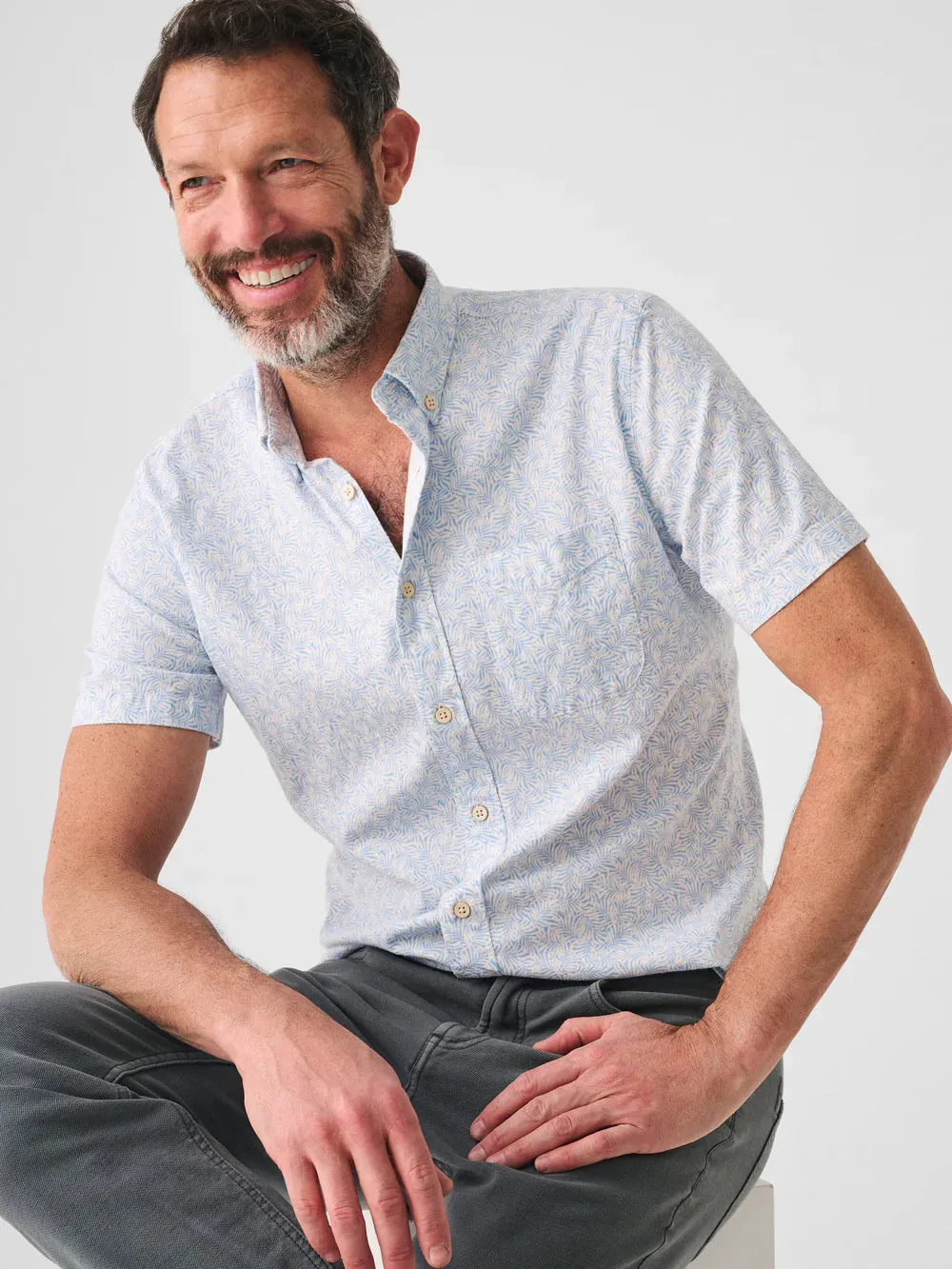 Faherty - Short Sleeve Breeze Shirt - Sky Canopy Print