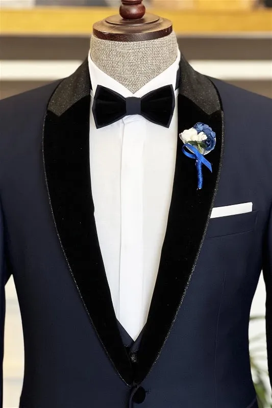 Fancy Navy Blue Peaked Lapel 2 Piece Men's Prom Suit