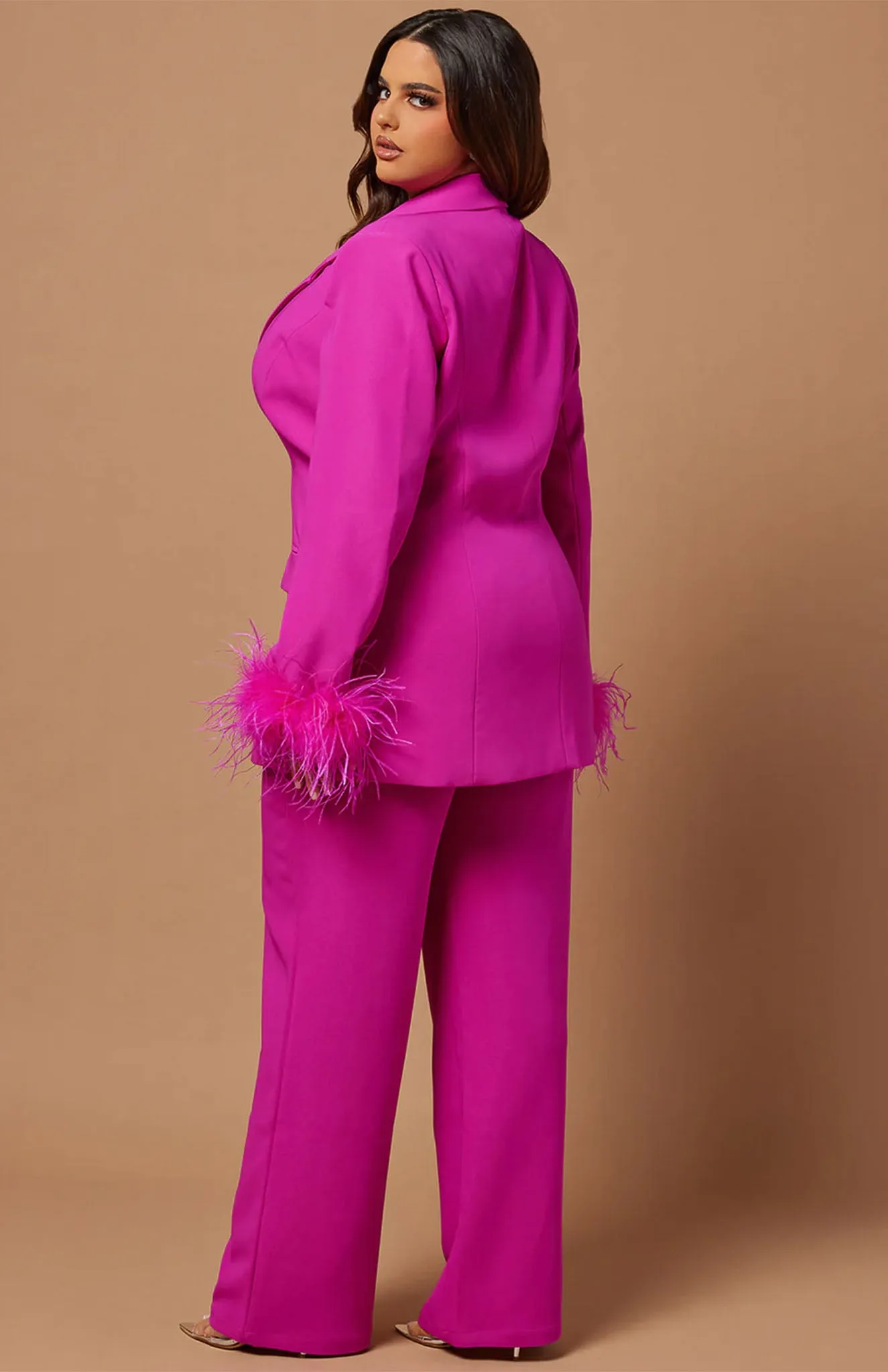 Flamingo Feathers Power Suit |  Pink Feather Blazer Set