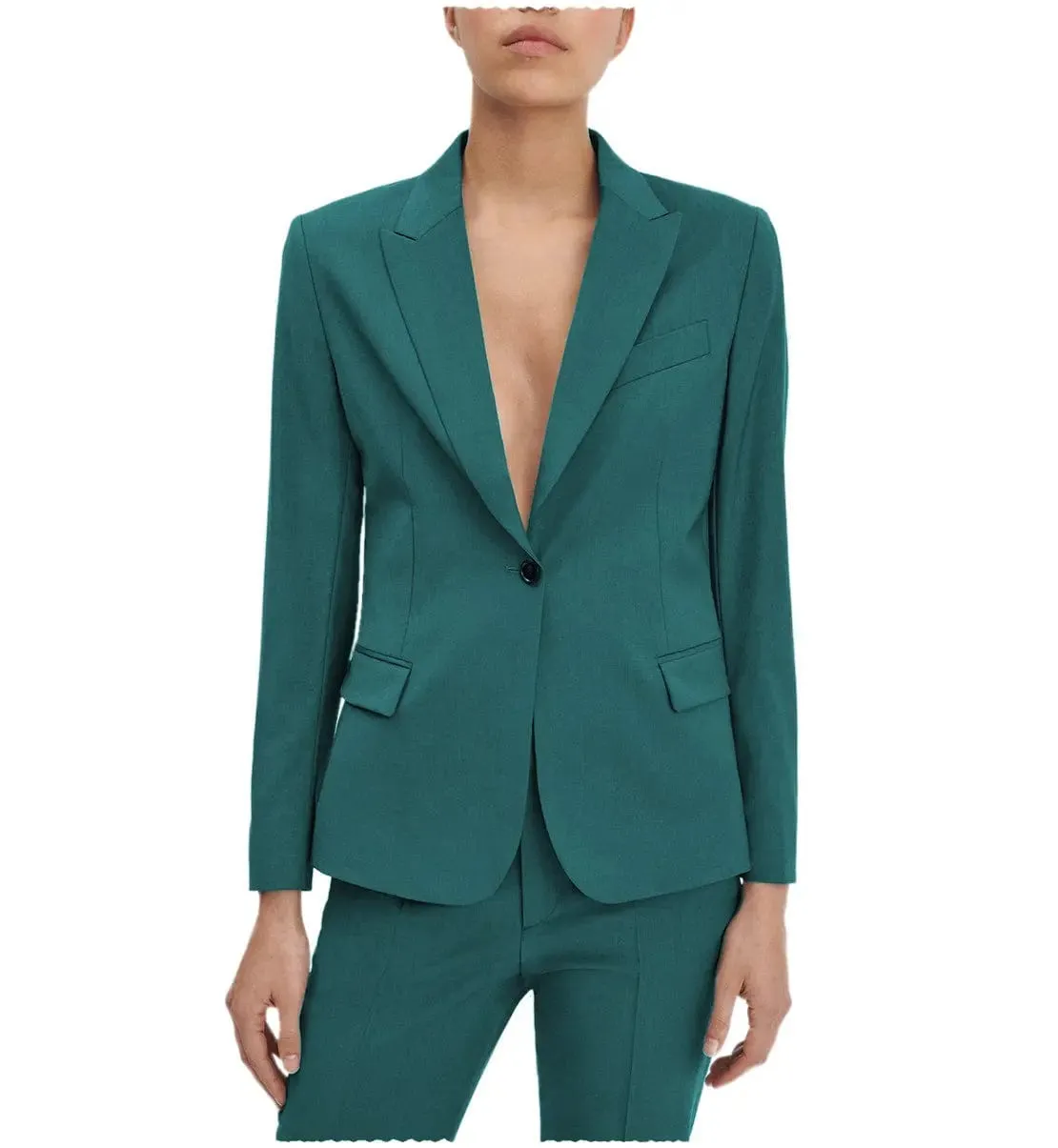 Flat Single Buttons 2 Pieces Women Suit Peak Lapel Blazer