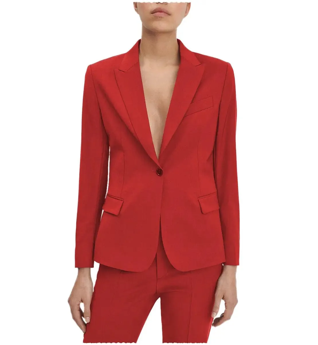 Flat Single Buttons 2 Pieces Women Suit Peak Lapel Blazer