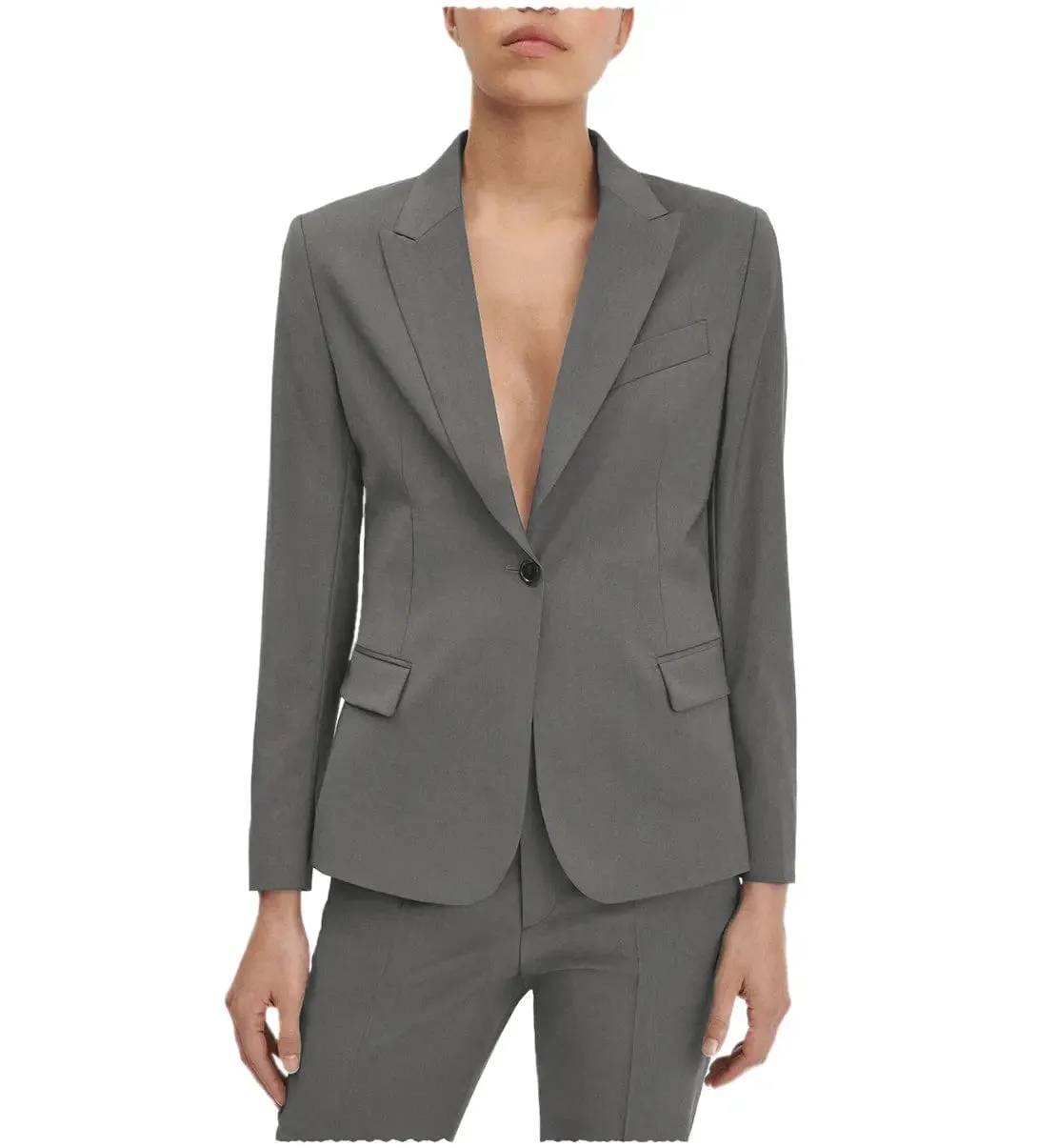 Flat Single Buttons 2 Pieces Women Suit Peak Lapel Blazer