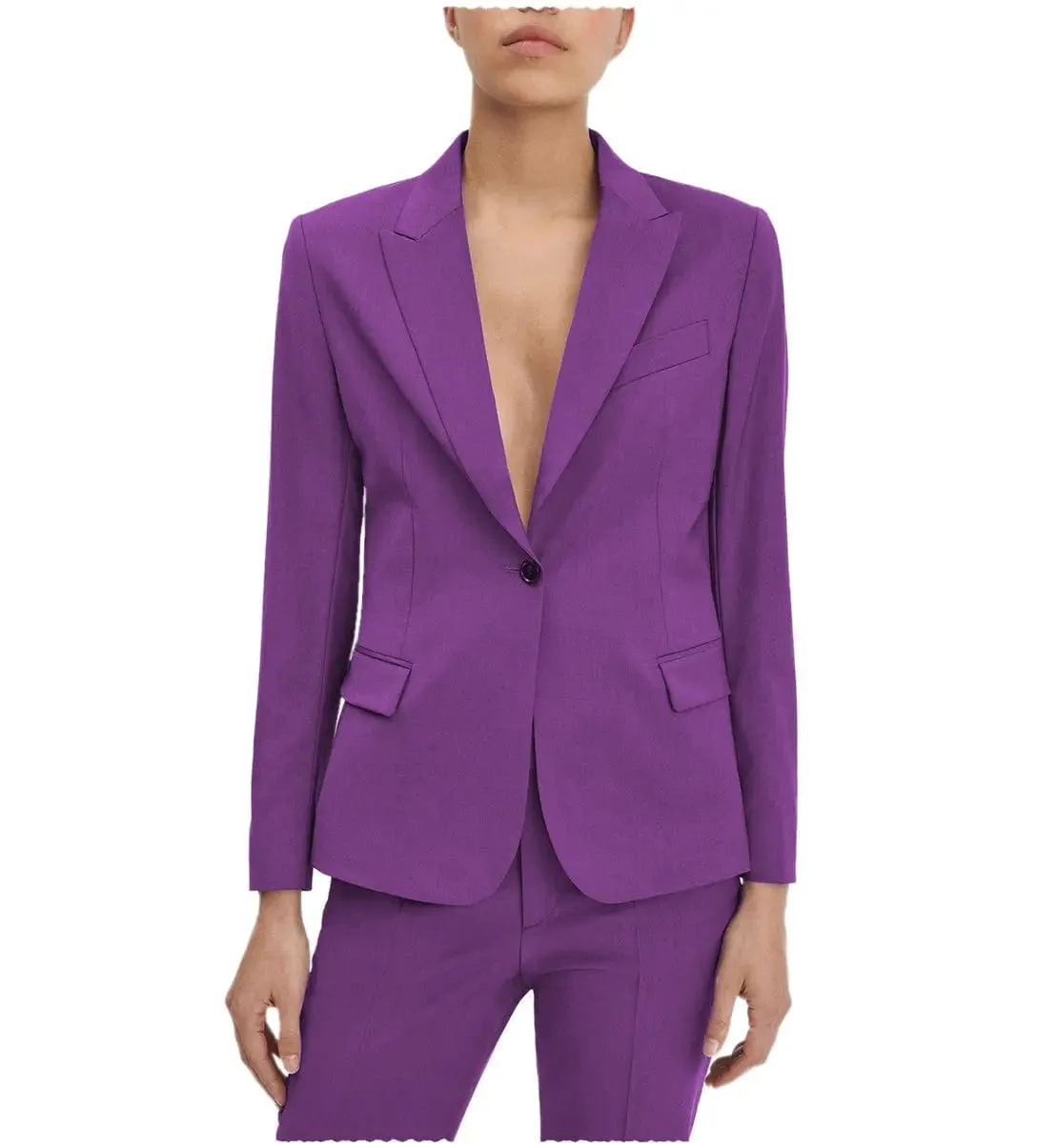Flat Single Buttons 2 Pieces Women Suit Peak Lapel Blazer