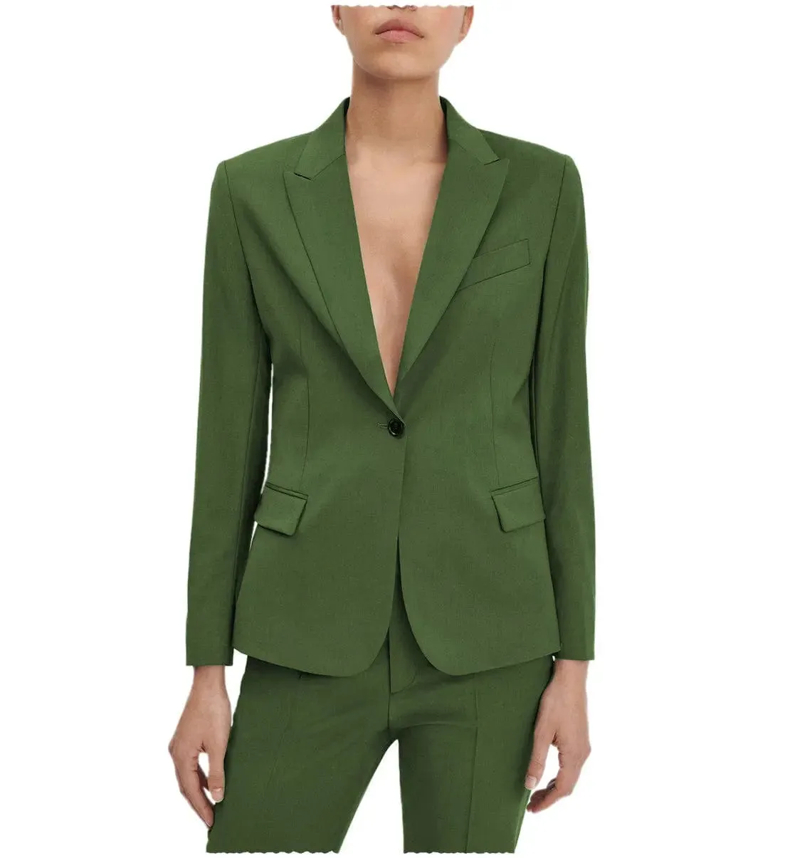 Flat Single Buttons 2 Pieces Women Suit Peak Lapel Blazer
