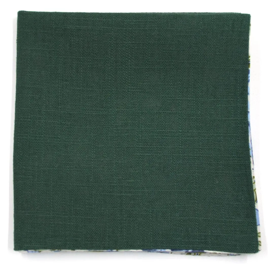 Floral Emerald Linen Reversible Pocket Square