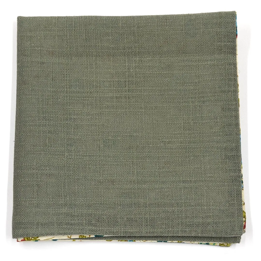 Floral Sage Linen Reversible Pocket Square