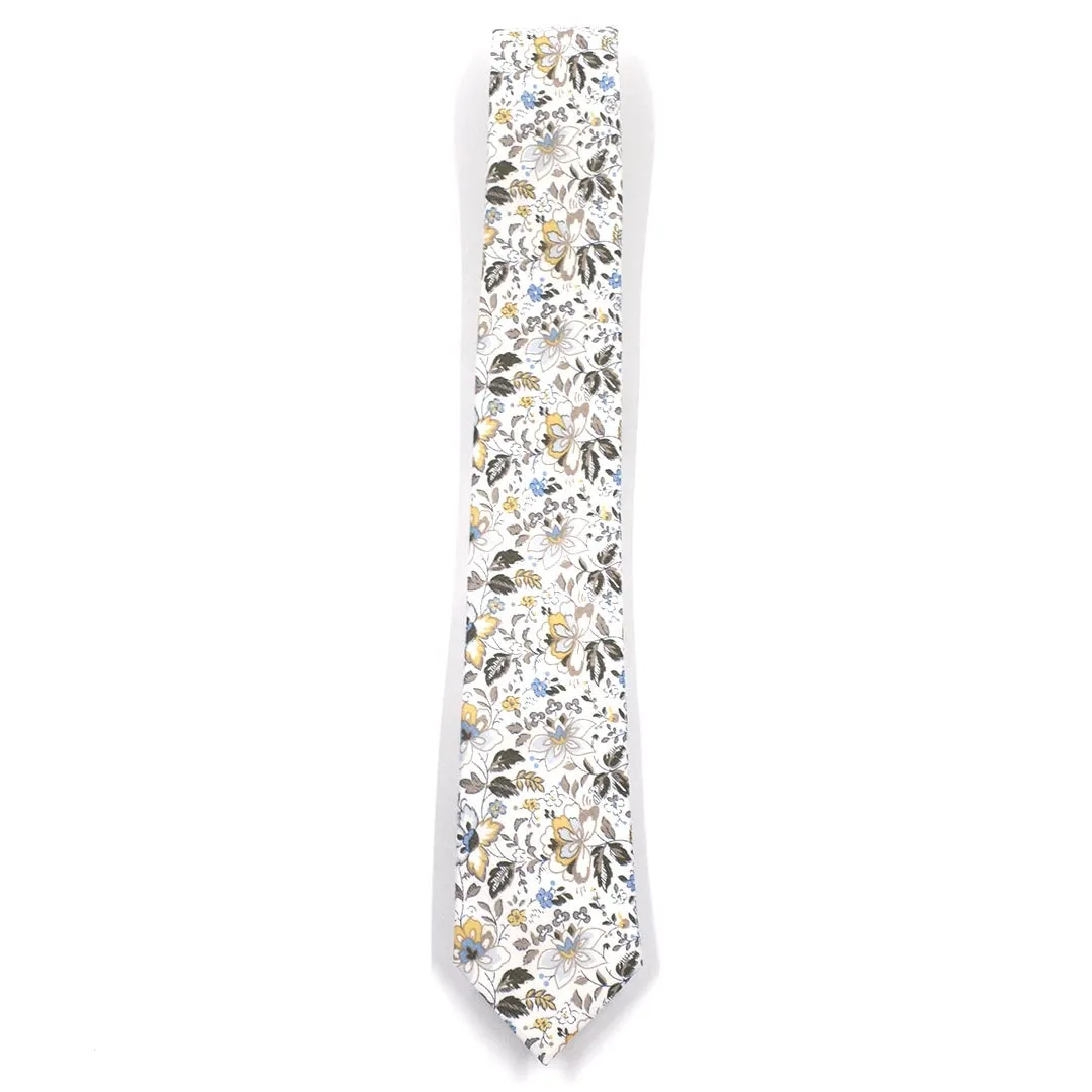 Floral White Canary Blooms Tie