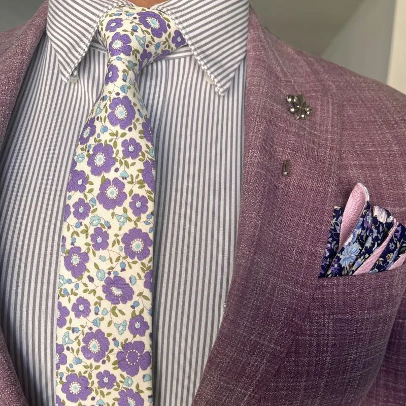 Floral White Lavender Blooms Tie