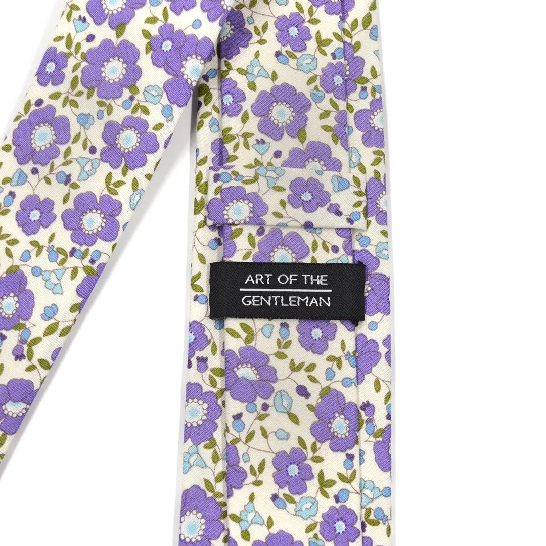 Floral White Lavender Blooms Tie