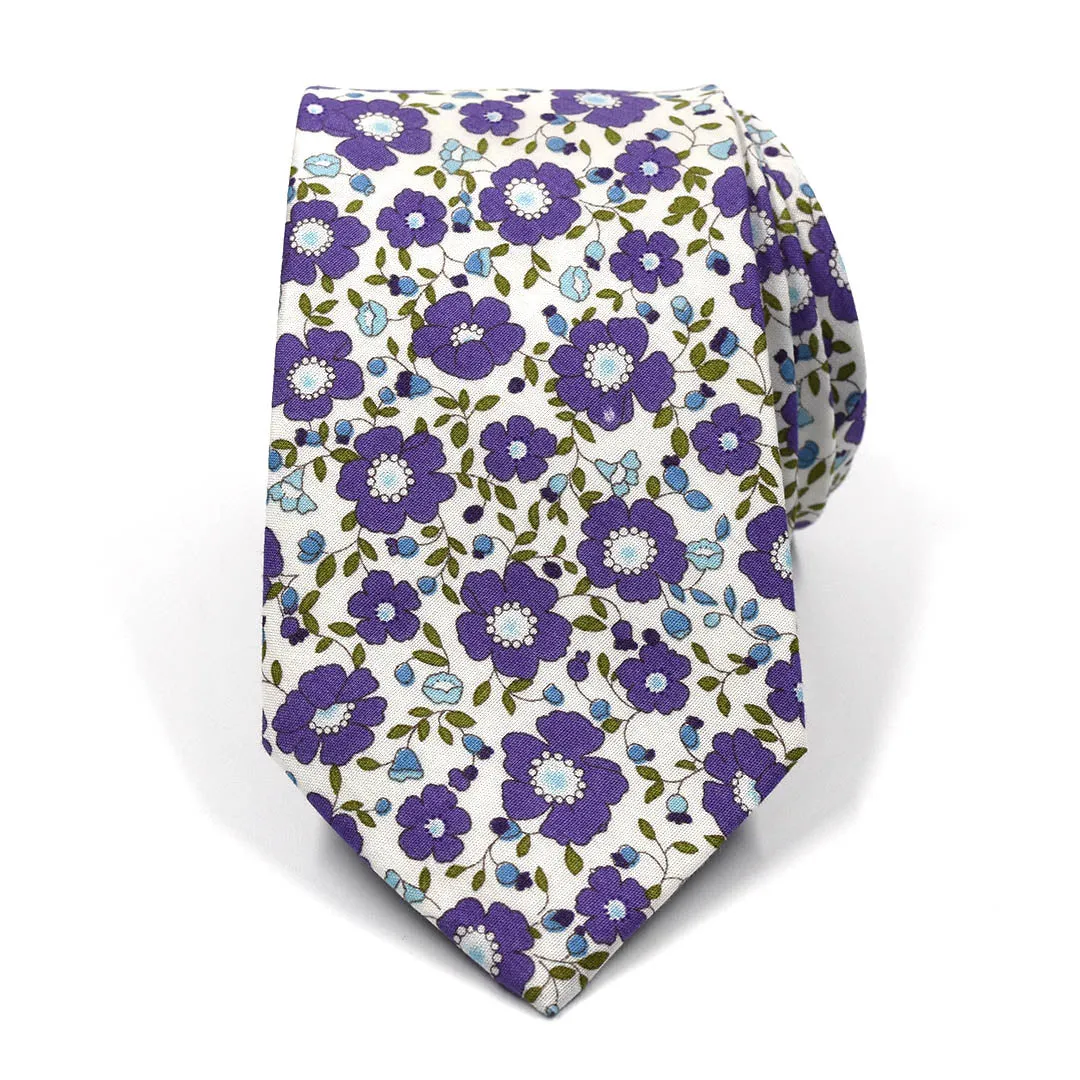 Floral White Lavender Blooms Tie