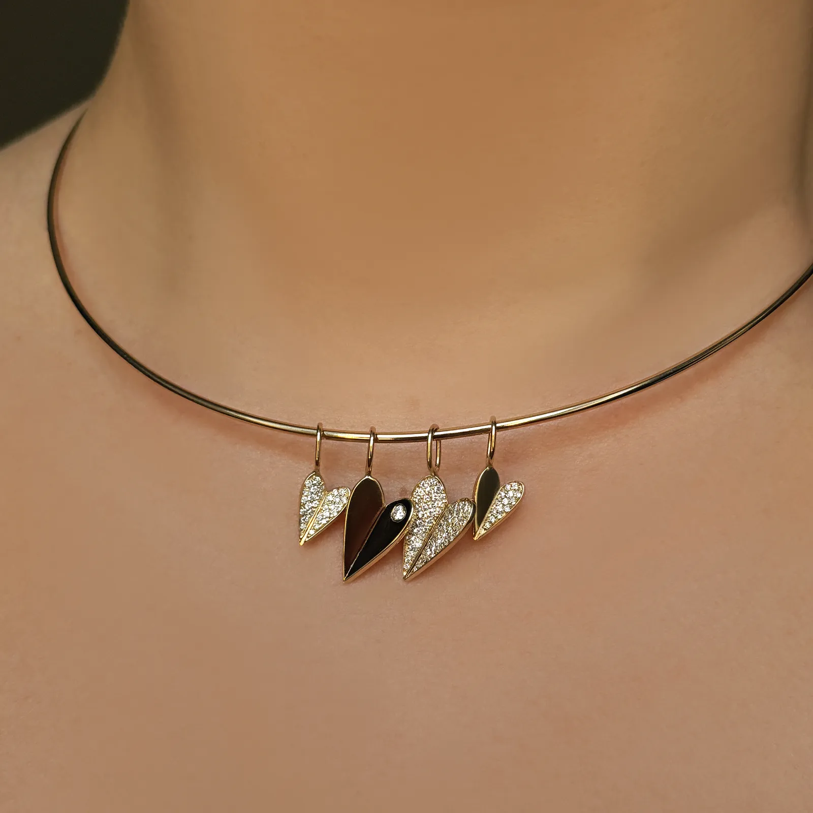 Folded Heart Charm with Full Diamond Pavé