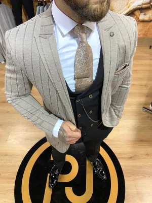 Frankie - Beige/Black 3 Piece Suit