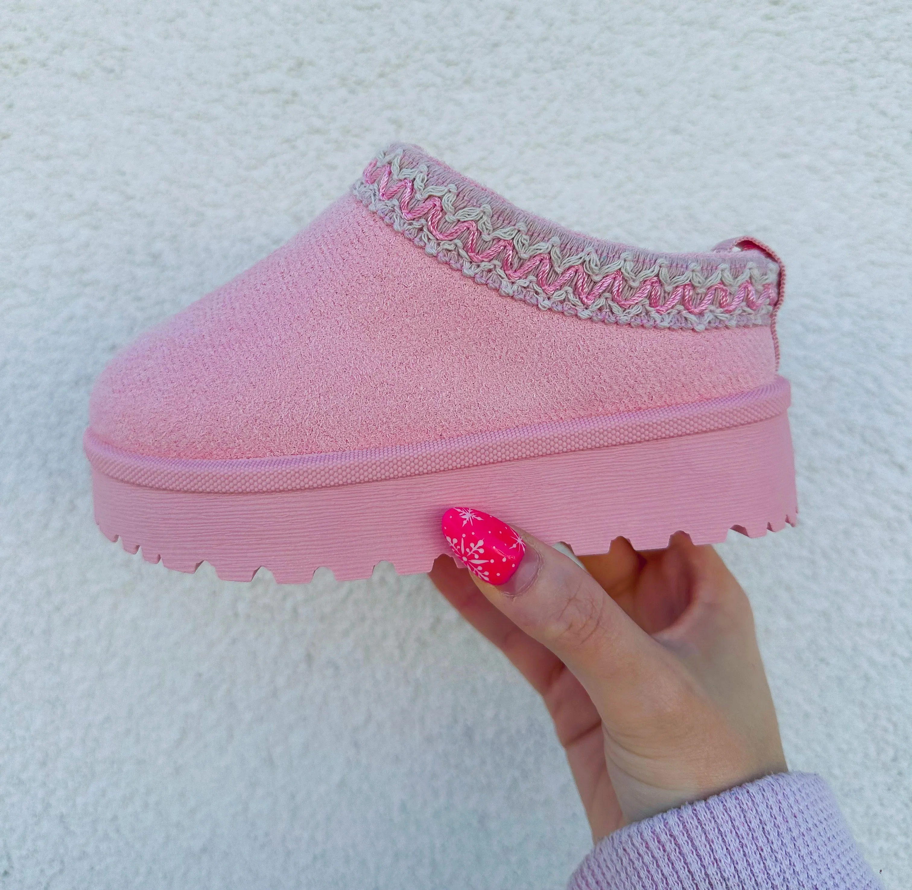 fur lined slip ons - pink