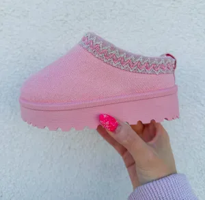 fur lined slip ons - pink