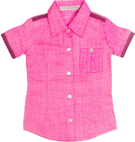 Girls White and Pink Light Weight Organic Cotton Blend Smart Short Sleeved Selvedge Trimmed Blouse