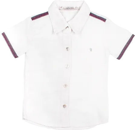 Girls White and Pink Light Weight Organic Cotton Blend Smart Short Sleeved Selvedge Trimmed Blouse