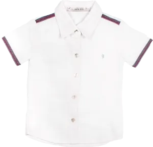 Girls White and Pink Light Weight Organic Cotton Blend Smart Short Sleeved Selvedge Trimmed Blouse