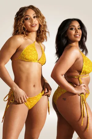 Glitter Print Recycled Yellow Plus Size bikini
