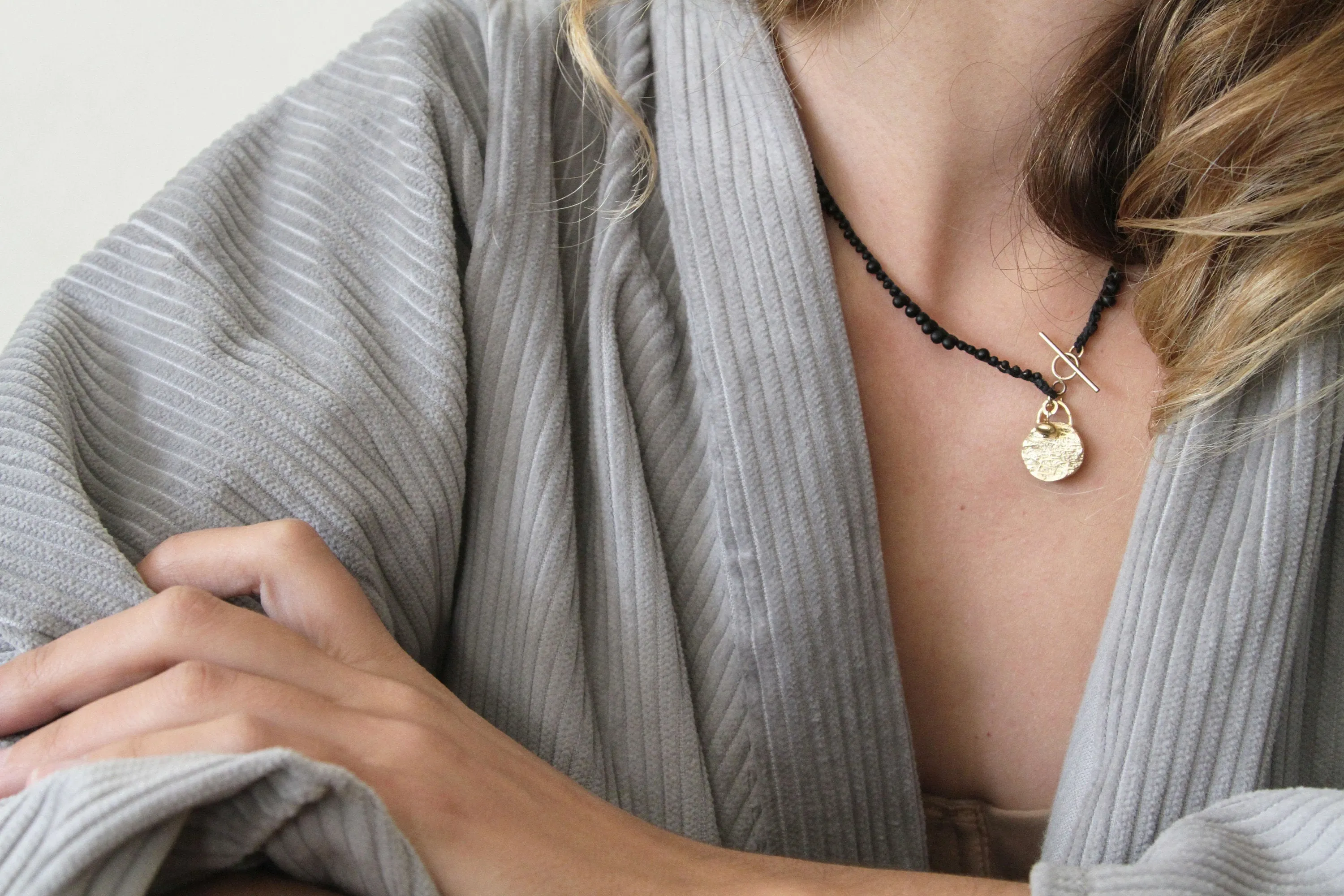 Gold and Black Miyuki stones Toggle Clasp Necklace