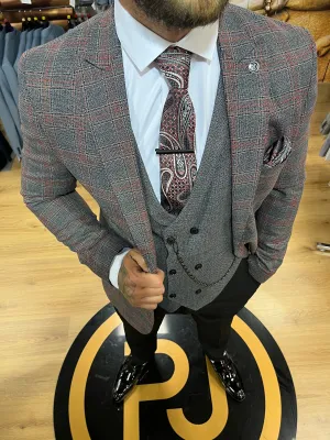 Gullit - Dark Grey/Red 3 Piece Suit