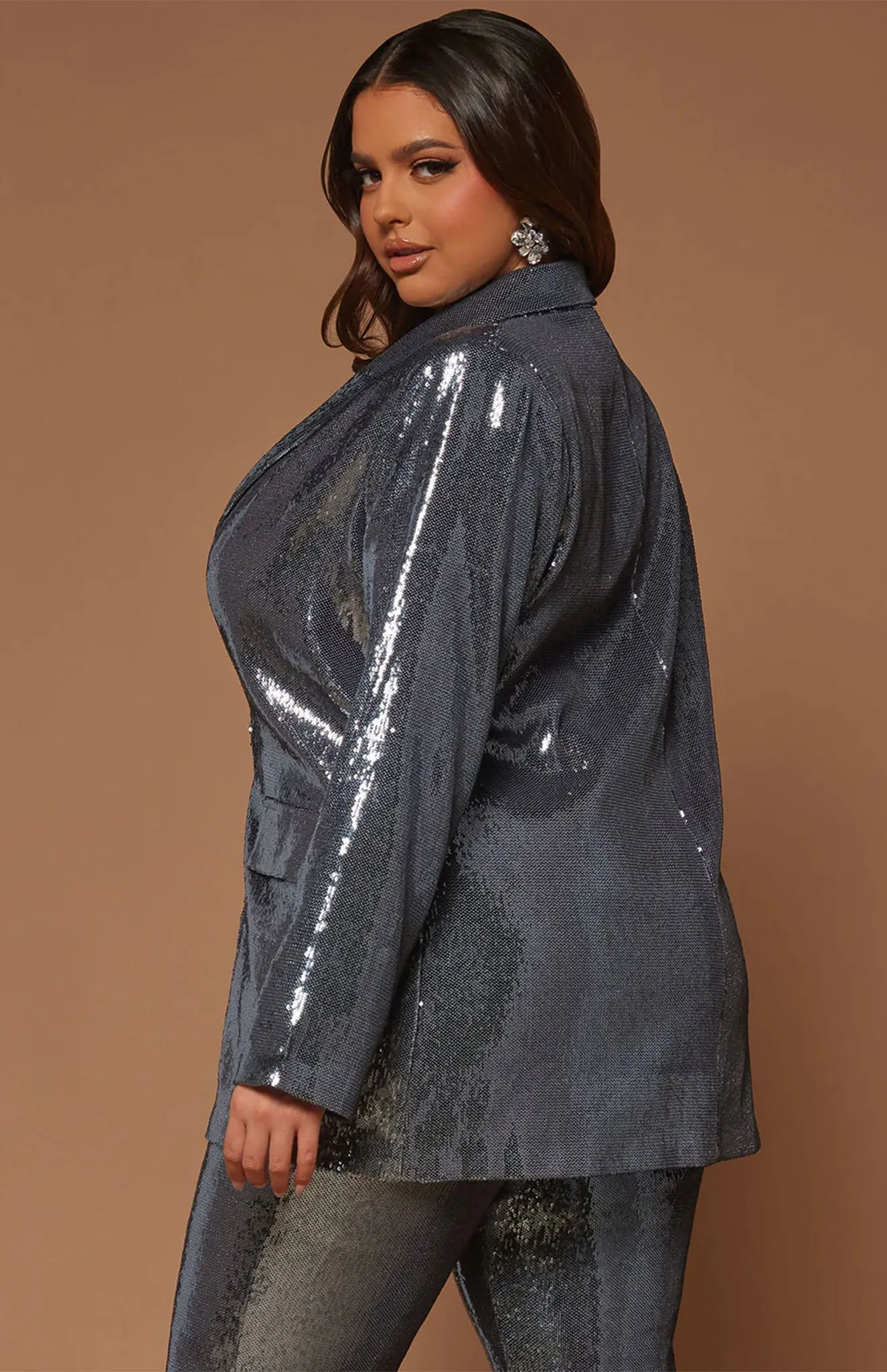 Gunmetal Glamour Power Suit | Grey sequence Blazer Set