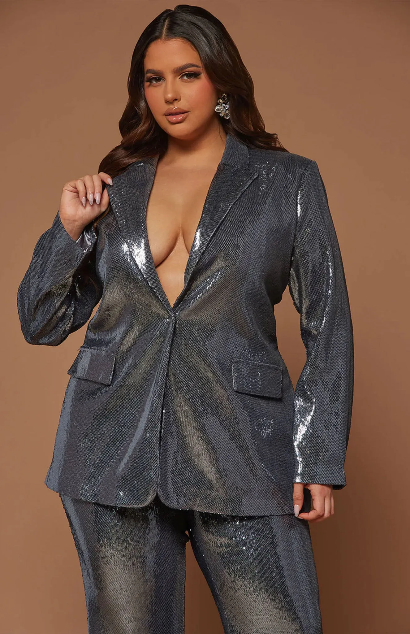 Gunmetal Glamour Power Suit | Grey sequence Blazer Set