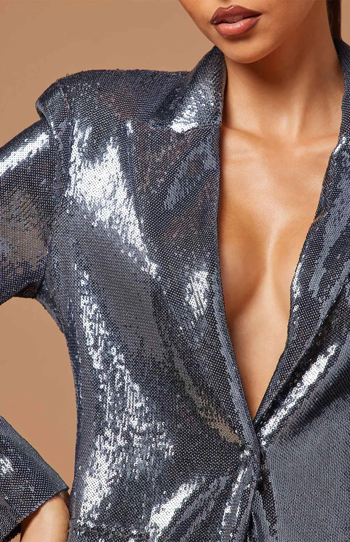 Gunmetal Glamour Power Suit | Grey sequence Blazer Set