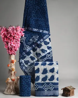 Hand Block Printed Linen Unstitched Suit .
