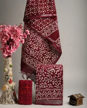 Hand Block Printed Linen Unstitched Suit .