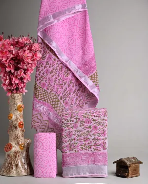 Hand Block Printed Linen Unstitched Suit .