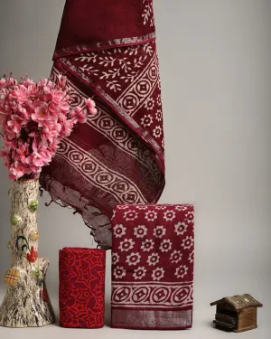 Hand Block Printed Linen Unstitched Suit .