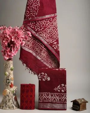 Hand Block Printed Linen Unstitched Suit .