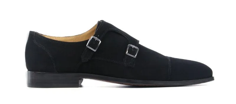 Handmade Black Suede Monk Dress Shoes for Men