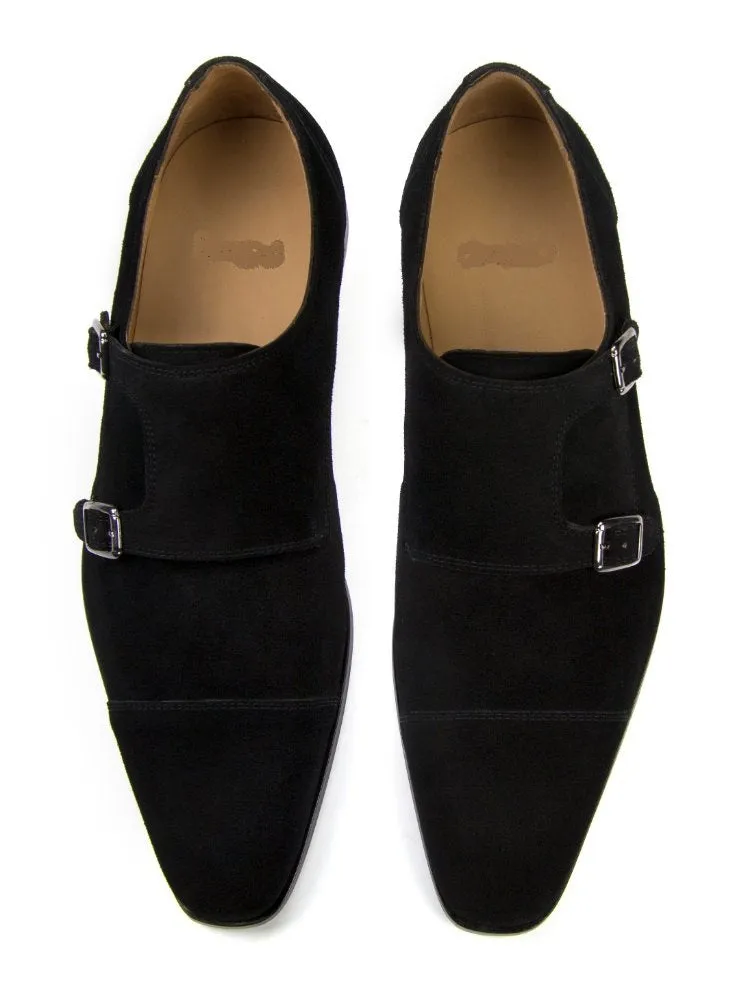 Handmade Black Suede Monk Dress Shoes for Men