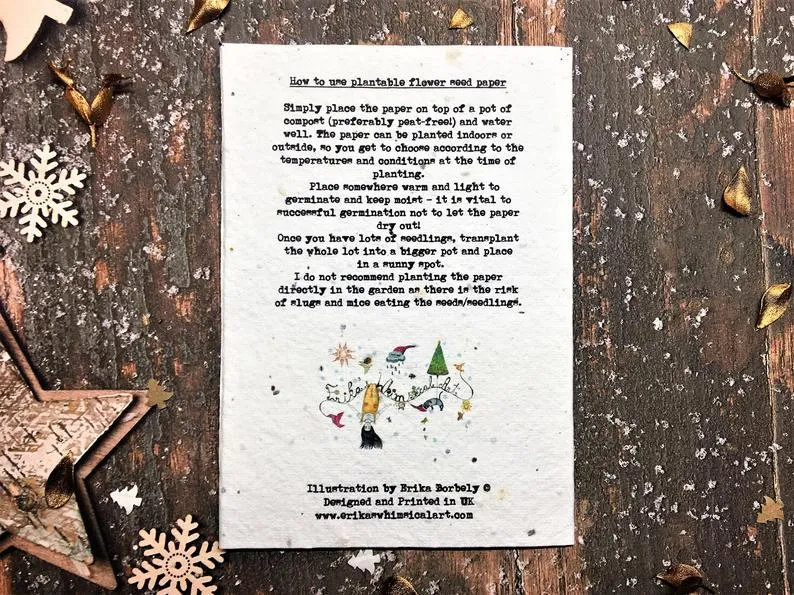 Handmade Plantable Seed Paper Illustrated Christmas cards