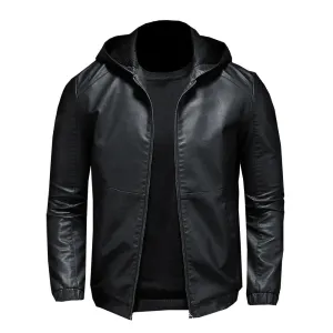 Hoodie Blake™ | Men's Stylish Hooded Leather Jacket | Genuine Leather, Zip Closure & Adjustable Drawstring