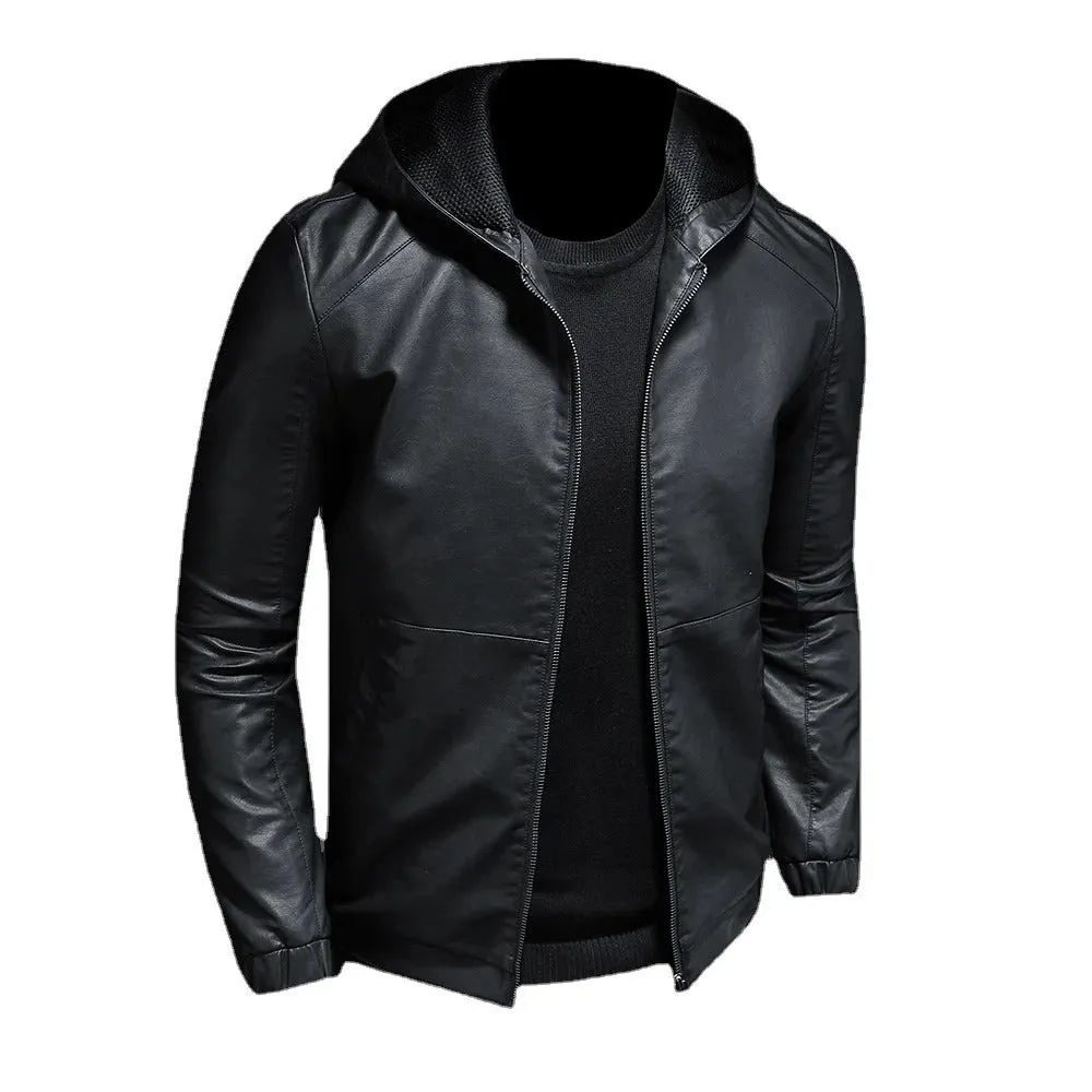 Hoodie Blake™ | Men's Stylish Hooded Leather Jacket | Genuine Leather, Zip Closure & Adjustable Drawstring