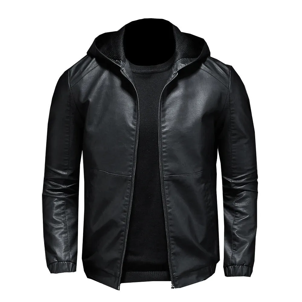 Hoodie Blake™ | Men's Stylish Hooded Leather Jacket | Genuine Leather, Zip Closure & Adjustable Drawstring