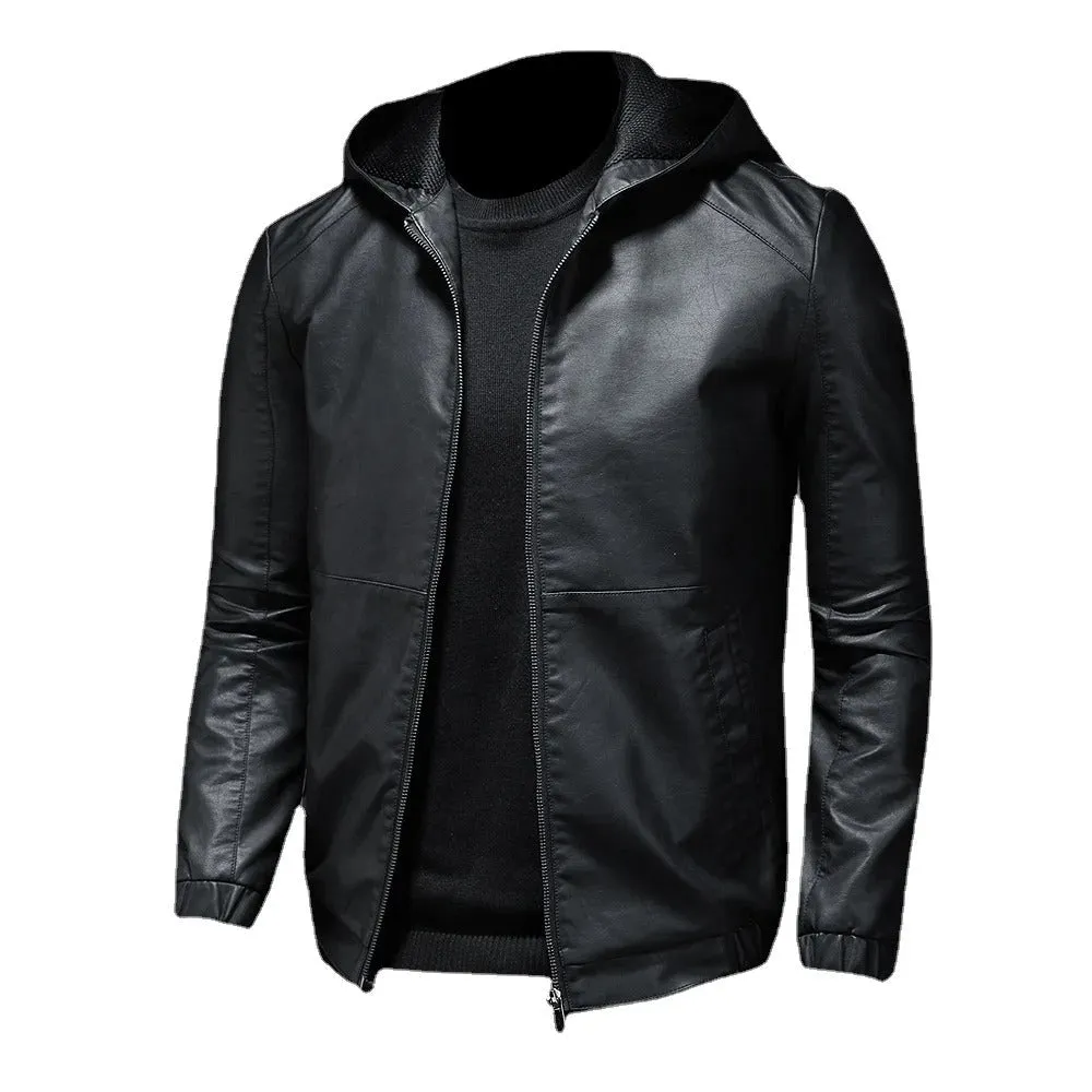 Hoodie Blake™ | Men's Stylish Hooded Leather Jacket | Genuine Leather, Zip Closure & Adjustable Drawstring