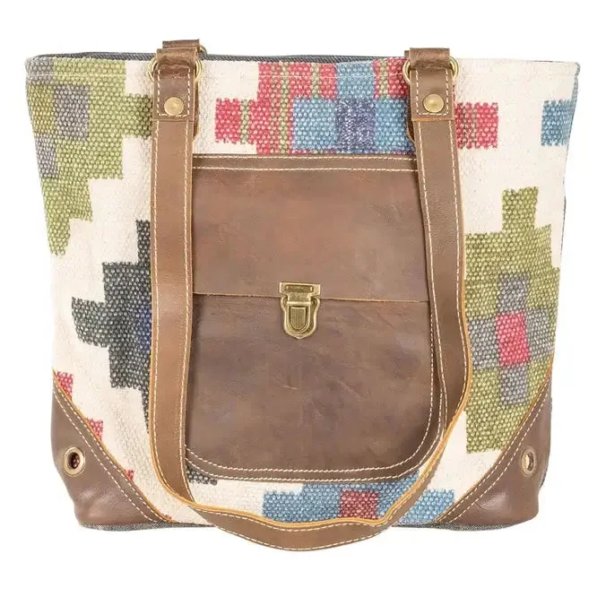 Isabella Recycled Military Canvas and Leather Tote in Multi Color