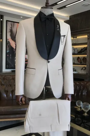 Ivory Shawl Lapel 2 Piece Close Fitting Wedding Suit