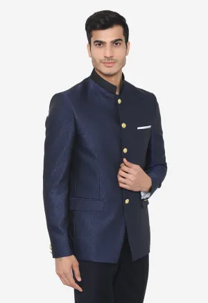 Jacquard Fabric Blue Bandhgala