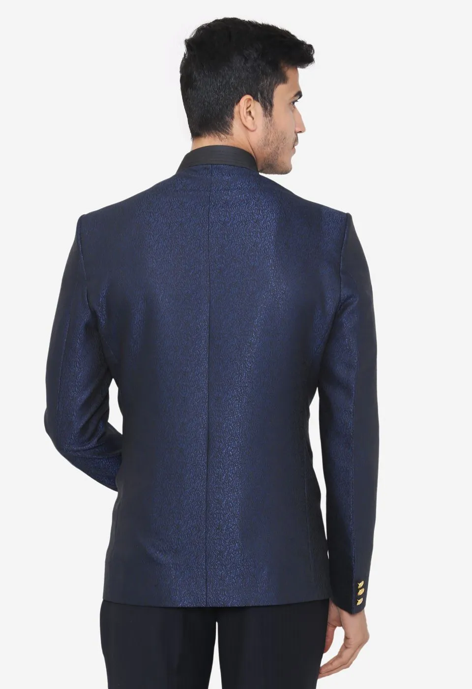 Jacquard Fabric Blue Bandhgala