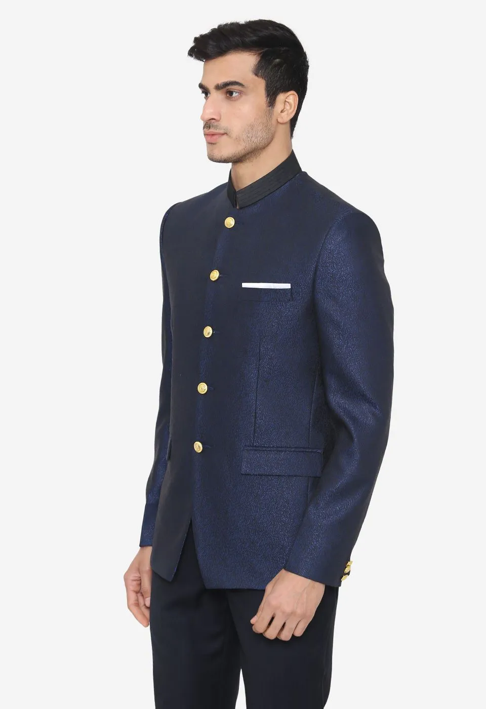 Jacquard Fabric Blue Bandhgala