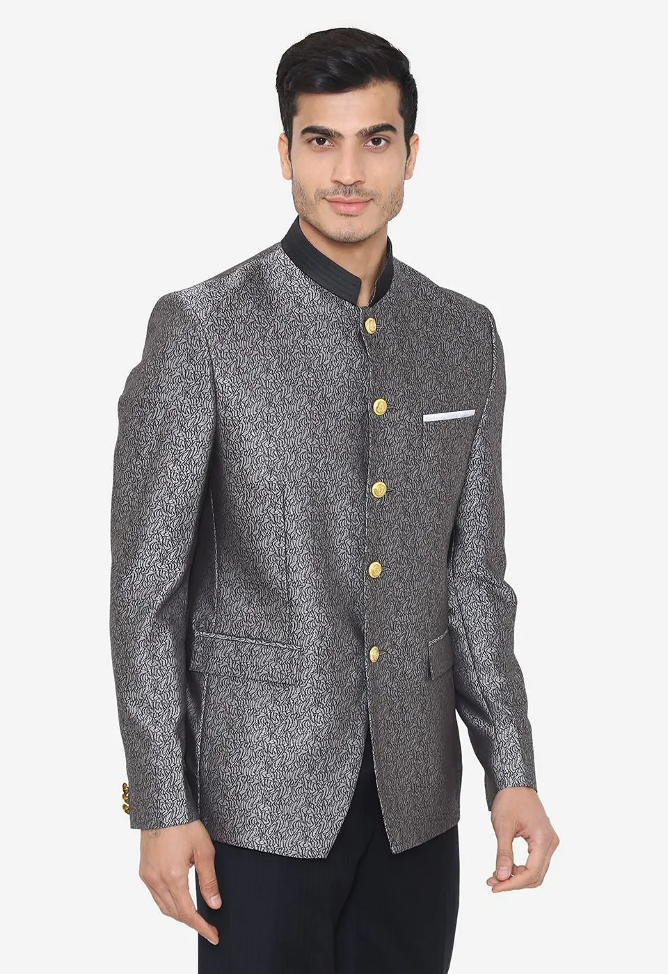 Jacquard Fabric Grey Bandhgala