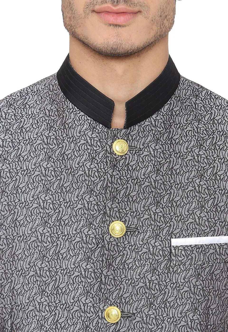 Jacquard Fabric Grey Bandhgala