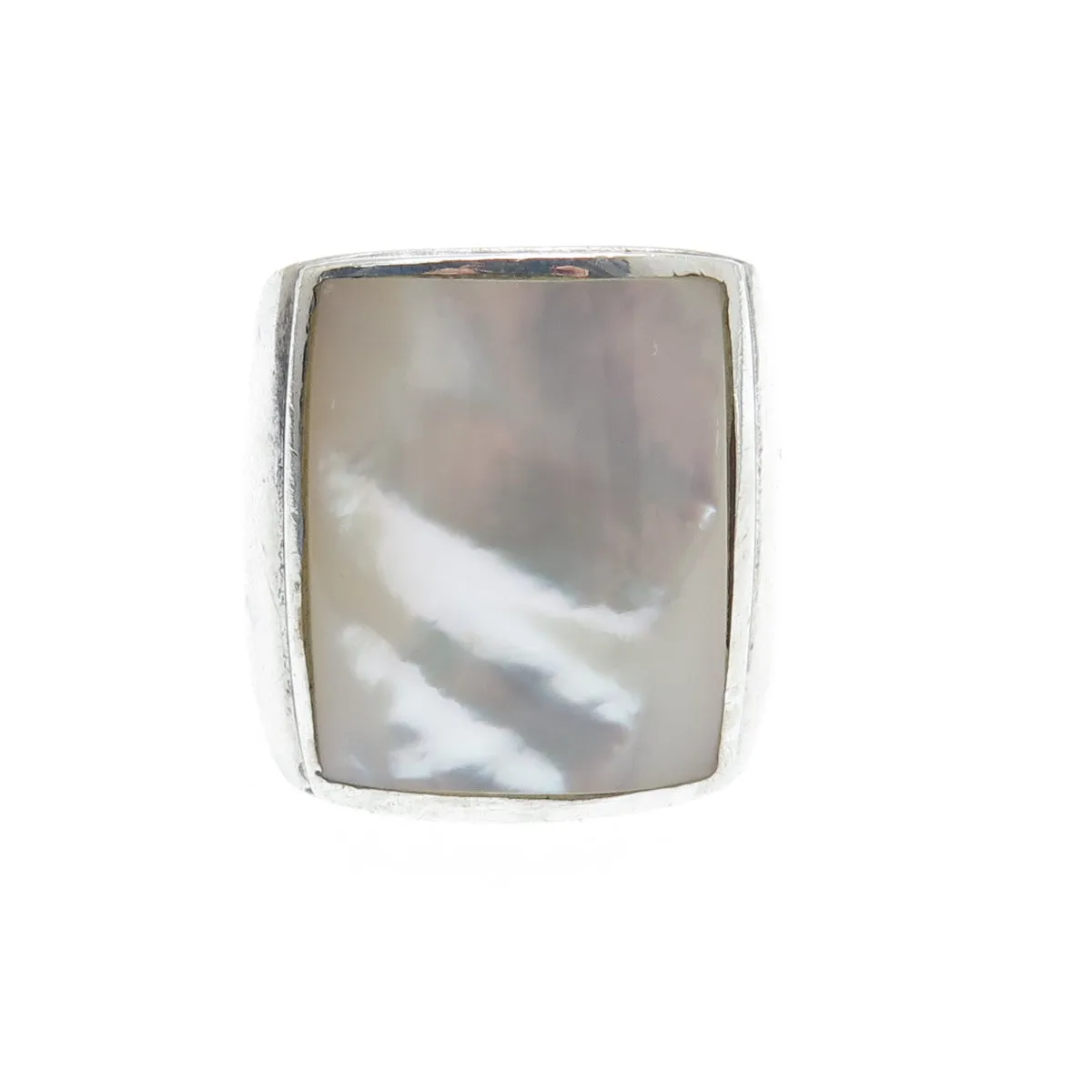 KEN CRAFTS 925 Sterling Silver Vintage Real MOP Statement Ring Size 7